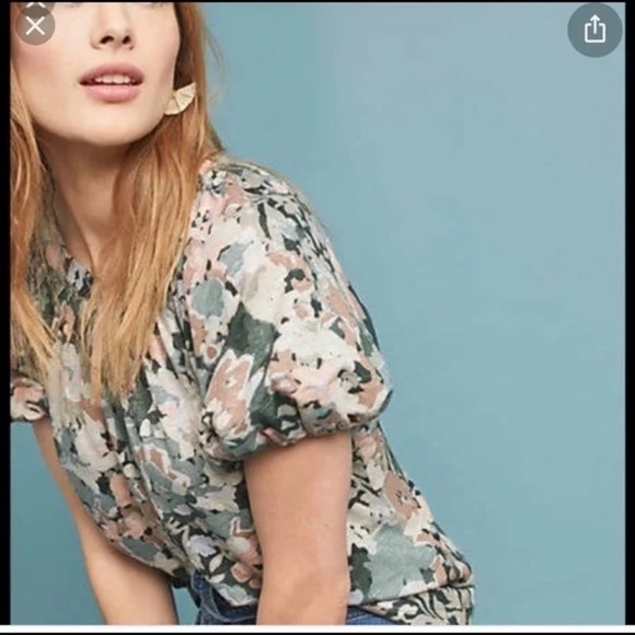 Tops - Maeve by Anthropologie Meadow Floral Puff Sleeves 100% Linen